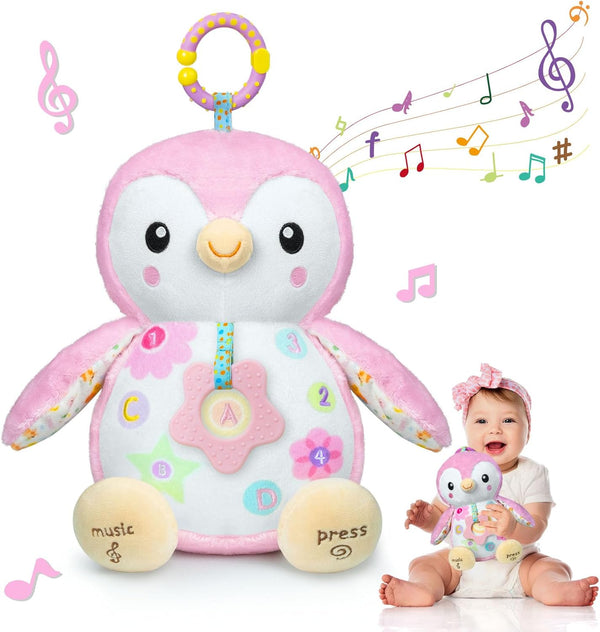 Penguin Baby Toys 0-6-12 Months - Stuffed Animal Plush Toy with Textured Hanging Ring, Rattles & Crinkle Sound Paper