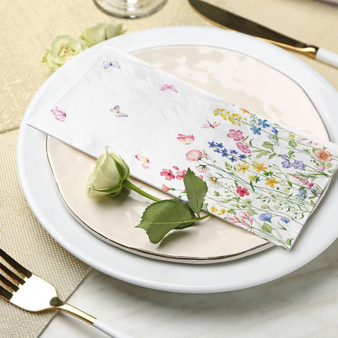 100 Wildflower Flower Napkins Disposable Bathroom Paper Hand Towels Napkins Disposable Decorative for Bathroom, Toilet