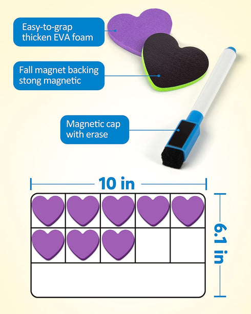 Coogam Magnetic Ten Frame Set - Math Manipulative Games for Kids with 6 Ten Frames, 60 Magnetic Counters, Montessori Toy