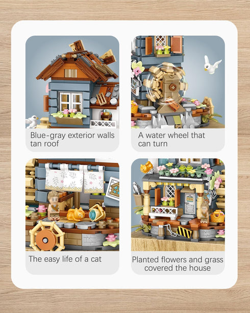 Music Box Building Blocks Set: Japanese Street View Windmill House Creative Model for Adults