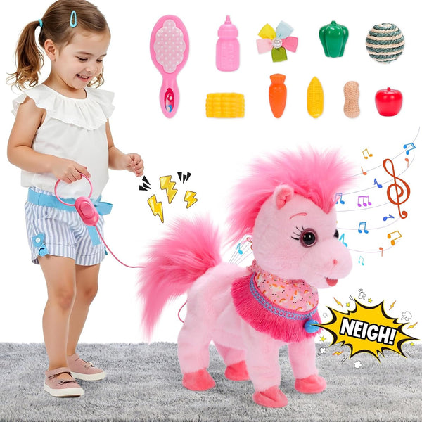 Ylpaprm Pink Walking Pony Set Interactive Talking Singing Dancing Horse Walk Along with