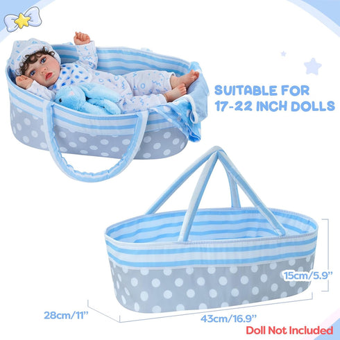 JIZHI 8 Pcs Reborn Baby Doll Accessories with Bassinet for 17-22 Inch Dolls, Realistic Clothes Set