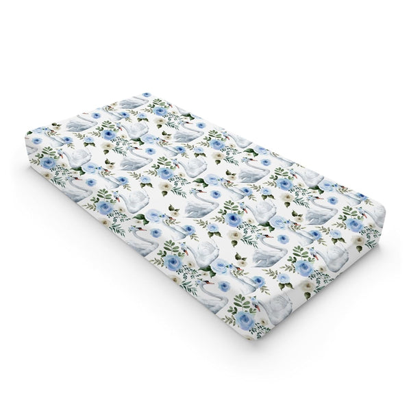 Watercolor Swan Boho Floral Changing Pad Covers, Retro Flowers, Soft Breathable Stretch Baby Mats 32''x16'' White