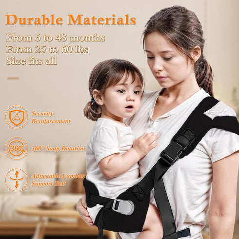 25-60lbs, Baby Carrier Newborn to Toddler - Adjustable Sling Carrier for Comfortable Hands-Free Carrying (Black)