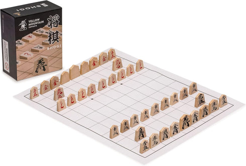 Yellow Mountain Imports Wooden Shogi Japanese Chess Game, Traditional Koma Playing Pieces with Paper Shogiban
