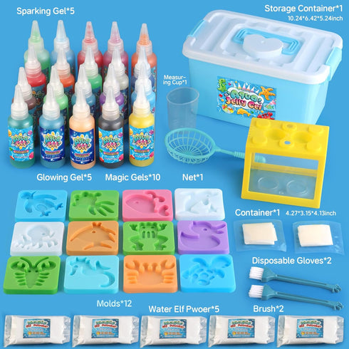 20PCS 6 7 8 9 10 wookidel Magic Water Elf Toy Kit, Aqua Fairy Water Gel Kit with Magic Gels and Animal Molds, Gift