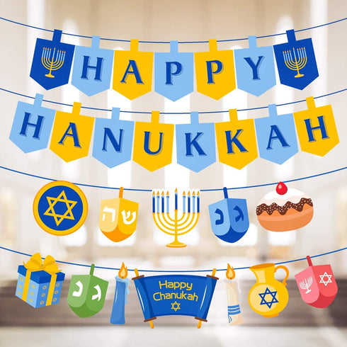 Happy Hanukkah Decorations Paper Banners, Holiday Chanukah Party Supplies