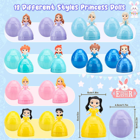 12PCS DREACAREFT Princess Easter Eggs - Prefilled Easter Eggs Filled with Princess Dolls Toys for Kids Girls Basket