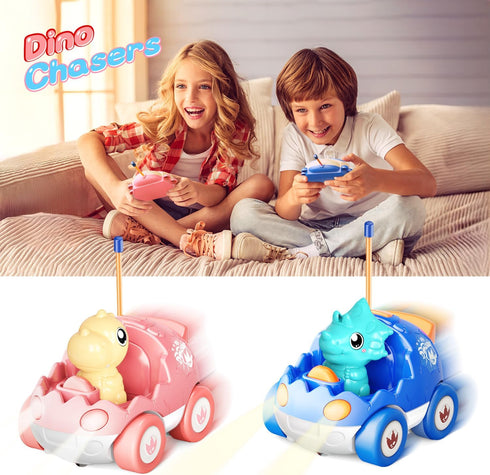 2 Pack 2 3 4 2-4 Kidz do Pink Dinosaur Remote Control Car Toys, Easter Present Birthday Gifts for Boys Girls Years Old