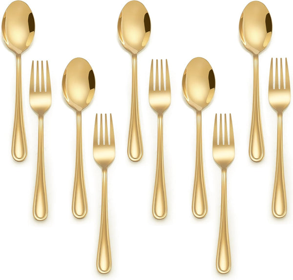 E-far 10-Piece Gold Toddler Utensils, Kid Stainless Steel Silverware Set, Safe Forks and Spoons for Self Feeding