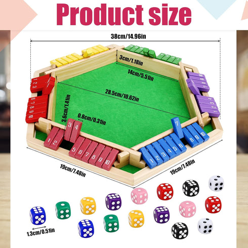 6 12+4 Shut The Box Game for Players - Wooden Board Tabletop Family Math Game with Dice
