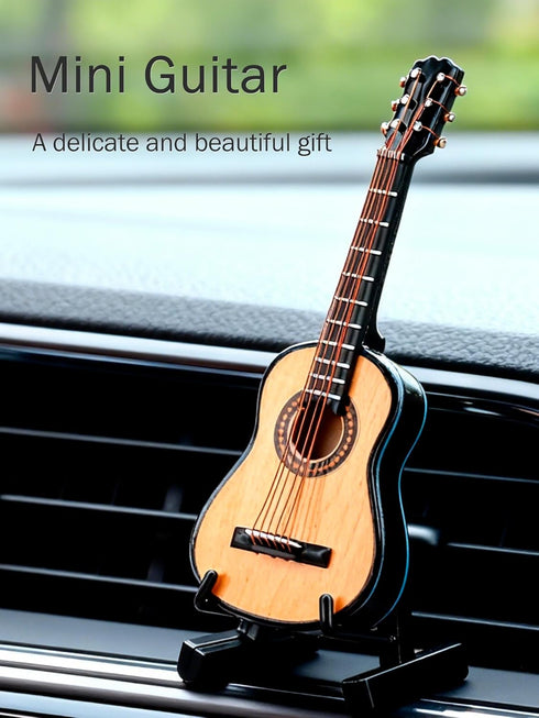 KooingTech 3.9in Miniature Guitar, Wooden Tiny Guitar Decorative Model for Mini Music Ornament Display Dollhouse