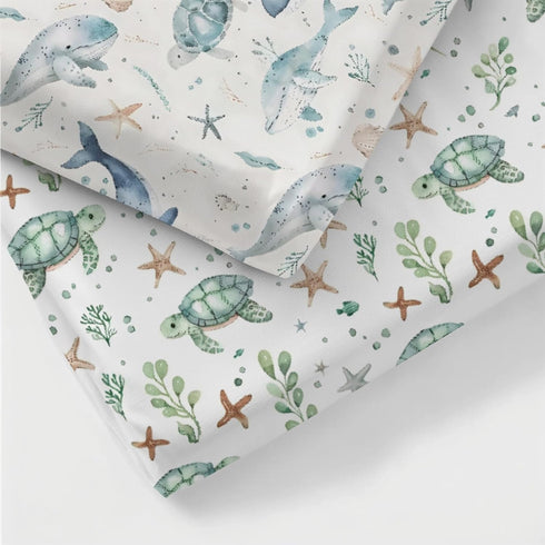 KuphiL10C 2 Pack Mattress-28x52 Watercolor Ocean Animals Whale Sea Turtle Starfish Pattern Baby Sheets for Crib, Unisex