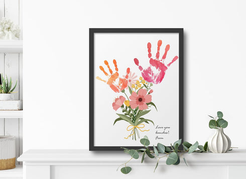 (Floral-1, TwoDays Flower Bouquet Handprint Art Craft DIY Kit, Unique Gifts for Mom from Daughter or Son for Mother's