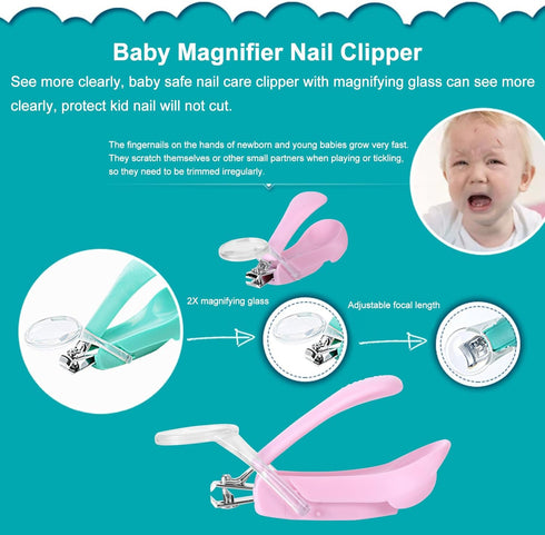 Trimming Beaupretty Nail Care Clipper with Magnifier for Infants, Fingernail and Toenail Clipper in Pink and Blue, Safe