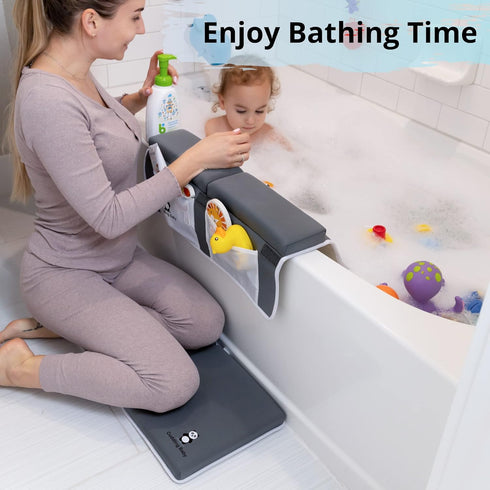 Bath Kneeler and Elbow Rest Pad Set - 2PC Premium Baby Bath Mat Set, Non-Slip Kneeling Pad with Storage Pockets