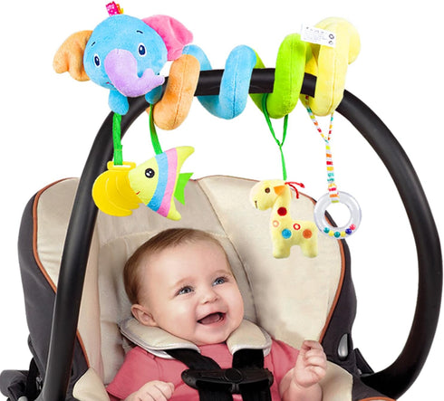 Caterbee Baby Car Seat Toys, Hanging Activity Spiral Plush Stroller Toys with Rattle for Boy or Girl (Elephant)