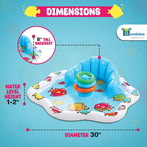 Bundaloo Inflatable Infant Pool Splash Mat with Backrest & Stackable Ring Toys - Summer Fun Activity for Baby Toddlers