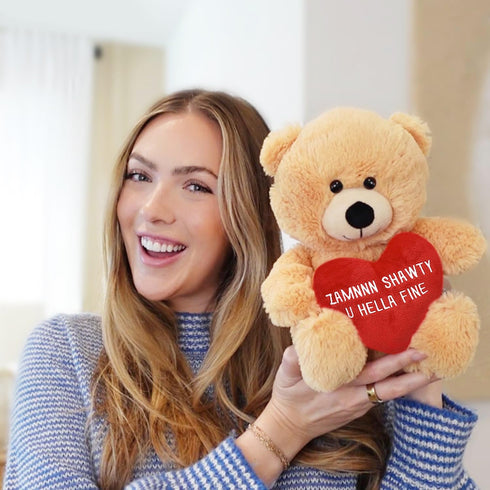 Zamnnn Shawty U Hella Fine - 10" Teddy Bear & Gift Bag, Funny Stuffed Animal Plush Gift for Girlfriend, Boyfriend