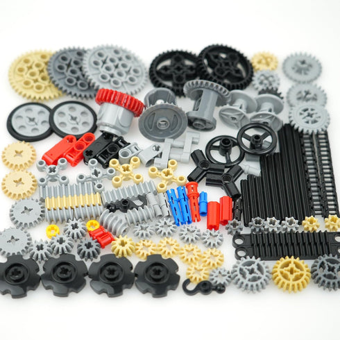 Set Technical Parts Pieces Building Accessories, Gears Pins Connectors Wheels Axles Racks Differentials, Engine Kits