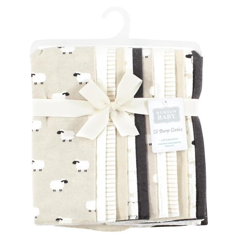 Hudson Baby Unisex Baby Flannel Burp Cloth 12pk, Taupe Sheep, One Size by Hudson Baby