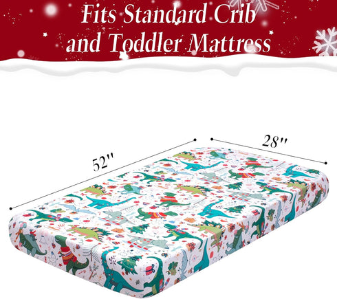 Set 2 Set JISEN Christmas Toddler Bedding Piece Dinosaur Toddler Sheet for Boys Girls Include Fitted Sheet