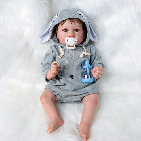 Realistic Reborn Baby Dolls Boy - 22 Inches Soft Vinyl Baby Doll Toy with Bunny Jumpsuit, Gift for Kids Age 3+
