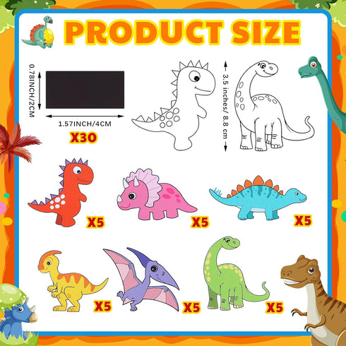 Gemscream 30 3.15 Inches Pcs Dinosaur Painting Crafts Kit for Kids Magnets Color Your Own Dinosaur Cutouts Party Favors
