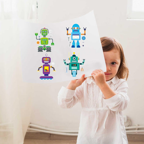 Create-Your-Own-Sticker, 32 Sticker Sheets for Kids, Robot Stickers, Educational Party Favors, Birthday Party