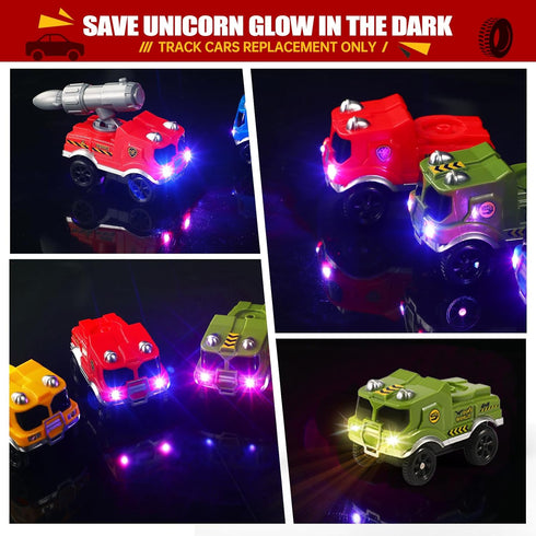 Track Cars Replacement - Glow in The Dark Toy Cars with 3 Flashing LED Lights, Compatible with Most Car Tracks