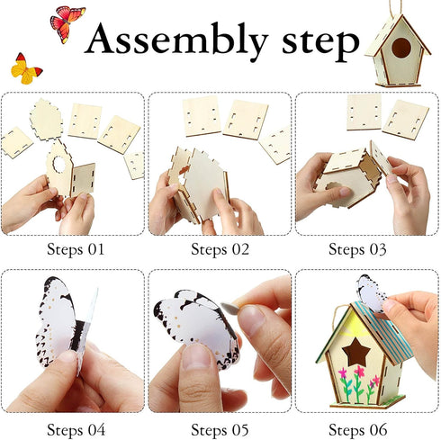 Outus 24 4 Pcs Wooden DIY Birdhouse Kits for Kids to Build, Shapes Birdhouse Kit Wooden Unfinished with Butterfly