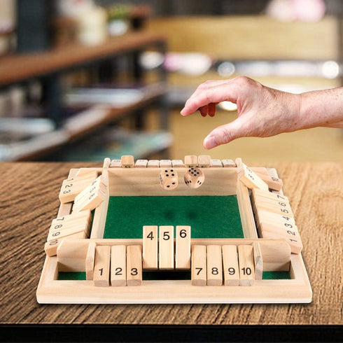 AMEROUS Shut The Box Dice Game - Classic 4 Sided Wooden Board Game for 1-4 Players, Includes 10 Dice