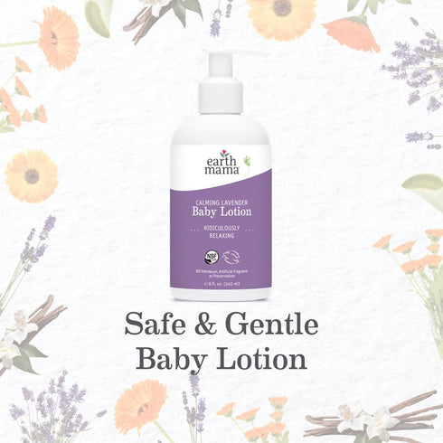 Earth Mama Calming Lavender Baby Lotion for Dry Skin, Organic Moisturizer with Aloe Juice, Rooibos, & Shea Butter, 8 Fl