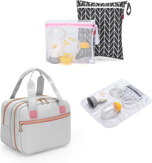 Damero Wearable Breast Pump Bag and Pump Parts Bag with Mat Bundle