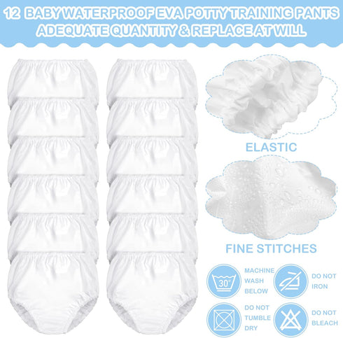 12 Packs Funtery Waterproof Plastic Pants for Toddlers Reusable Diaper Covers Unisex Baby Potty Training Underwear