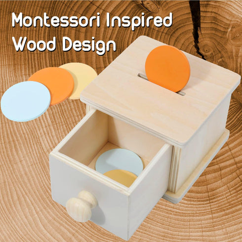 Montessori Mama Coin Box, Wooden Montessori Toy for 1 Year Old Toddler, Baby Drawer Drop Ball Toy