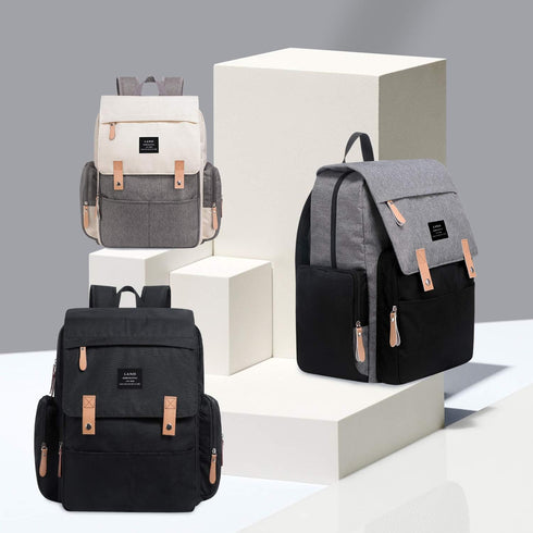 Land Backpack Diaper Bag Large Capacity for Baby Care Wide Open Design and Waterproof Fabric for Mom Dad (New Grey