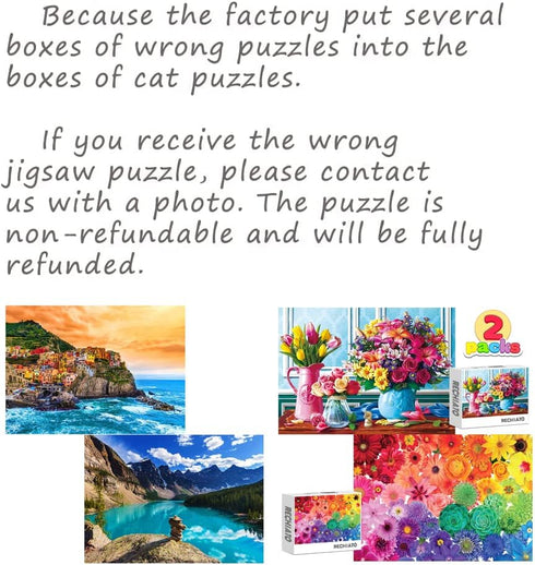 Jigsaw Puzzles for Adults, 2 Pack 1000 Pieces, Flower & Colorful Succulent Puzzles for MOM, Women & Men