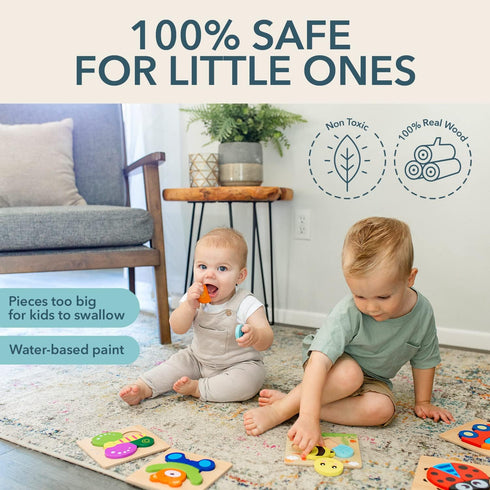 Magifire Wooden Puzzles for Toddlers 1-3, Set of 6 Montessori Toys, Safe for Kids with Storage Bag and Giftable Box