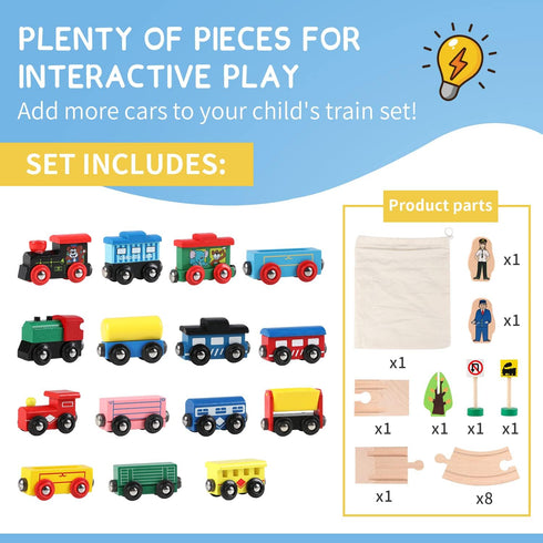 31 Set 15 10 Set Set Joqutoys PCS Wooden Train Cars - Magnetic Train Includes Cars, Bonus Connectors & Storage Bag