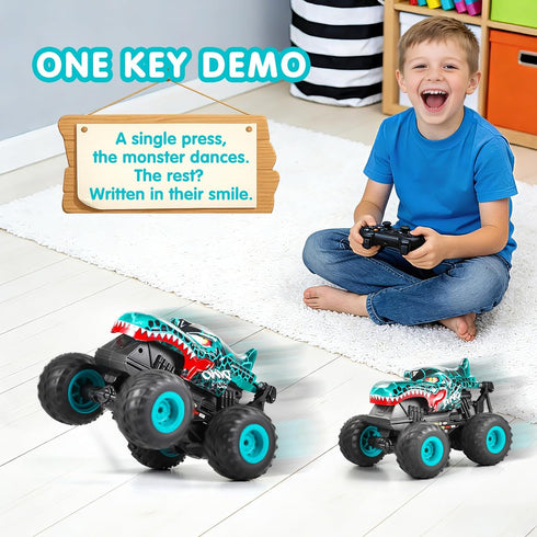 2.4Ghz 3 360 2 DYODYORC Remote Control Car, All Terrain Dinosaur Monster Truck Toys, RC Truck with Music, Lighting