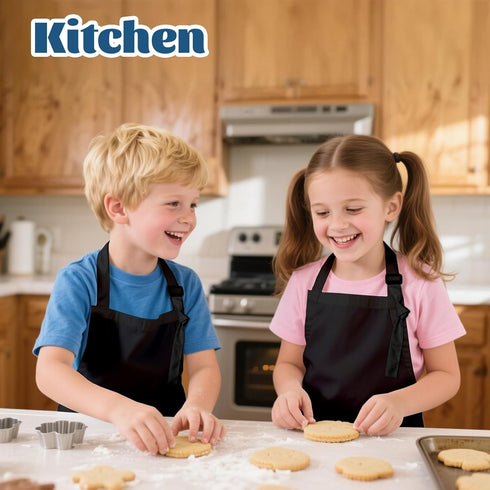 30 Pcs Kids Apron Bulk Adjustable Children Bib Aprons with Pockets for Girls Painting Kitchen Cooking Baking (Black, L)