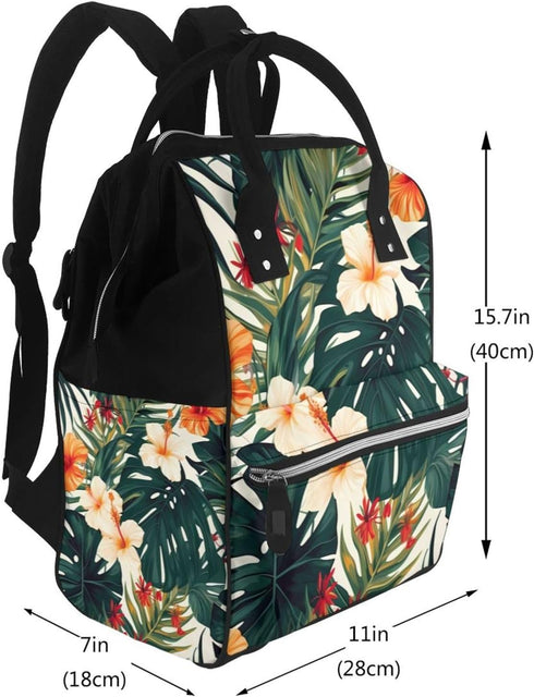 HCBPWVQA Summer Backpack Daypacks Backpack Mommy Tropical Hawaiian Flower Palm Leaves Diaper Bag with Changing Pad