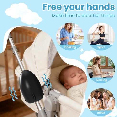 TUWEIPAIKE 5 Settings 40-Minute Portable Stroller Rocker, Baby Vibrating Soother with Speed and Timer - Fits Pushchairs