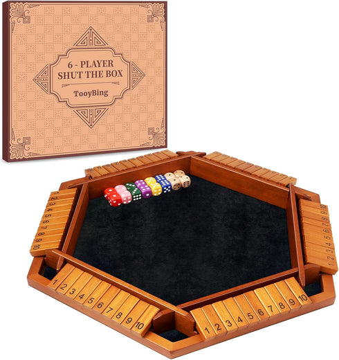 TooyBing Upgraded 1-6 Players Shut The Box Dice Game, Wooden Board Table