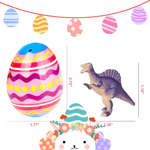 12 Pack Tinabless Prefilled Easter Eggs with Dinosaur Toys, Easter Eggs for Kids, Easter Basket Stuffers, Egg Hunt