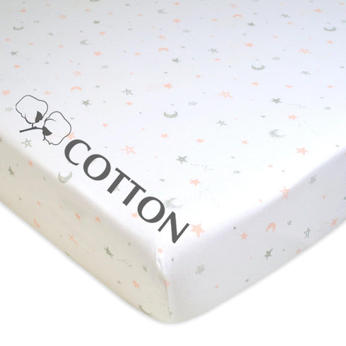 American Baby Company 100% Natural Cotton Fitted Crib Sheet - 52" x 28", Pink Stars and Moons
