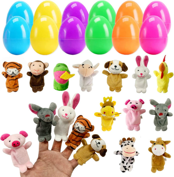 12 Pack Easter Eggs Filled with Animal Finger Puppets, Easter Basket Stuffers