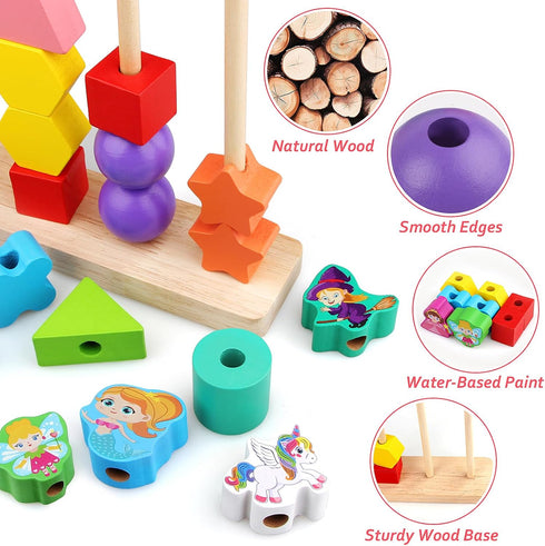 2 3 4 Vinlon Montessori Toys for Toddlers Years Old -Princess Unicorn Fairy Mermaid Shapes Sorting Stacking Vivid