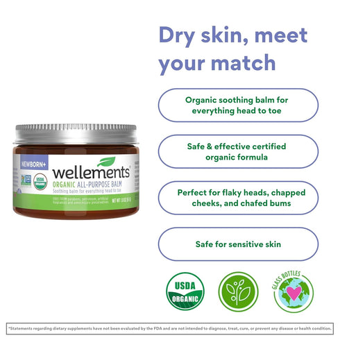 Wellements Organic All Purpose Balm for Babies and Kids, Gentle Ointment for Sensitive Skin, 1.8 Fl Oz